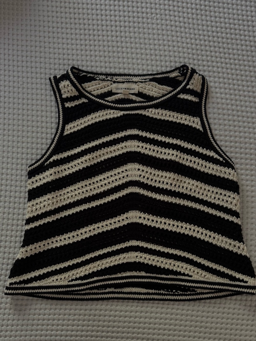 Lucky Brand Black and Cream Striped Crochet Tank